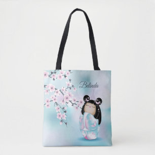 Cherry Blommar Kokeshi Doll Rosa Turcos Namn Tygkasse