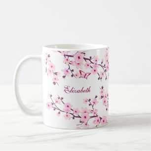 Cherry Blommar Lämnat-Hander Monogram Coffee Mugg