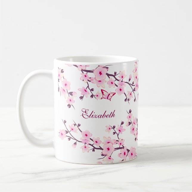 Cherry Blommar Lämnat-Hander Monogram Coffee Mugg (Vänster)