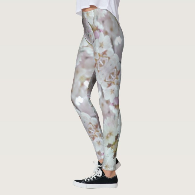 Cherry Blommar Leggings Flower Stretchy Byxor (Vänster)