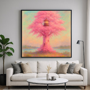 Cherry Blommar Lighthouse - Pastel Painting Stil Poster