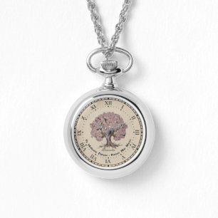 Cherry Blommar Livets träd Latin Necklace EWatch Armbandsur