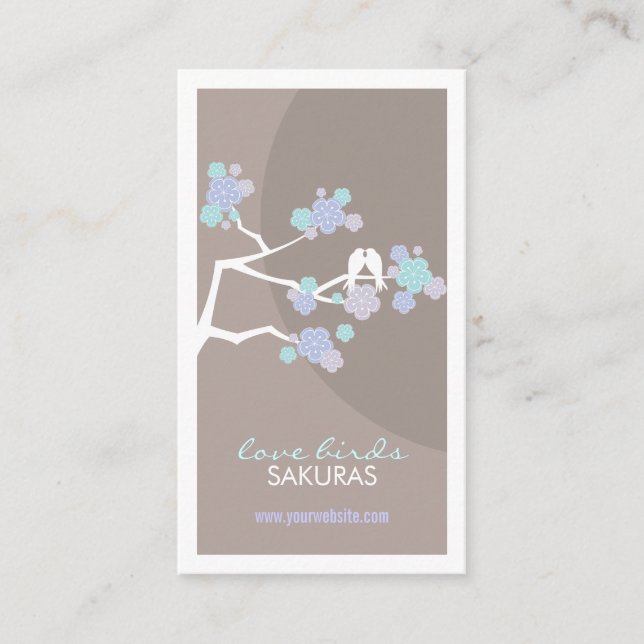 Cherry Blommar Love birds Sakura Flowers Gren Visitkort (Framsida)