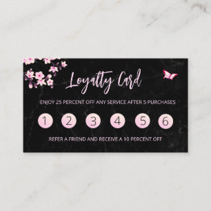 Cherry Blommar Loyalty Card Rosa Black Marble Visitkort