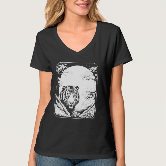 Cherry Blommar Måne Big Cat - Wildlife Animal Tige T Shirt (Framsida)