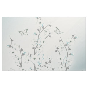 Cherry Blommar Mint White Tyg