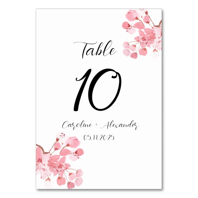 Cherry blommar Modern Oriental Sakura Bröllop Tabl Bordsnummer (Framsidan)
