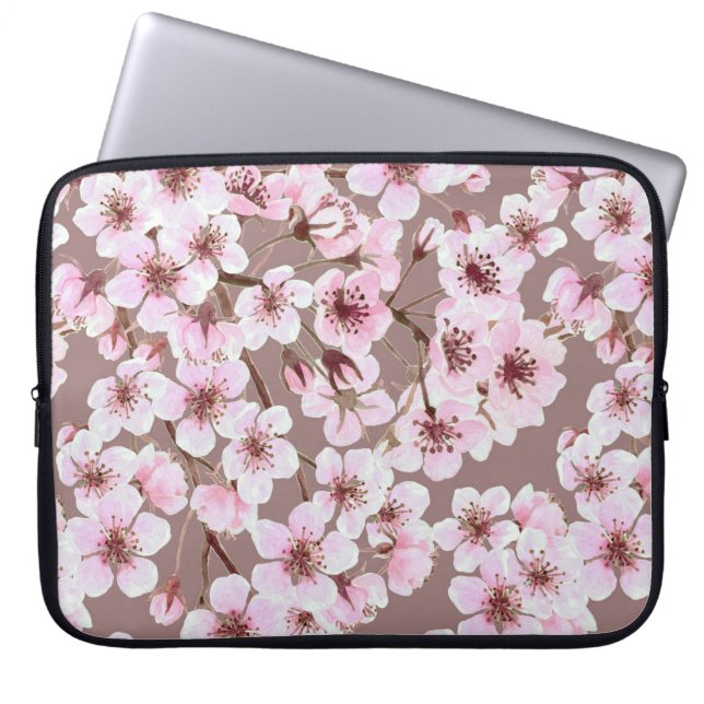 Cherry blommar mönster laptop sleeve (Framsidan)