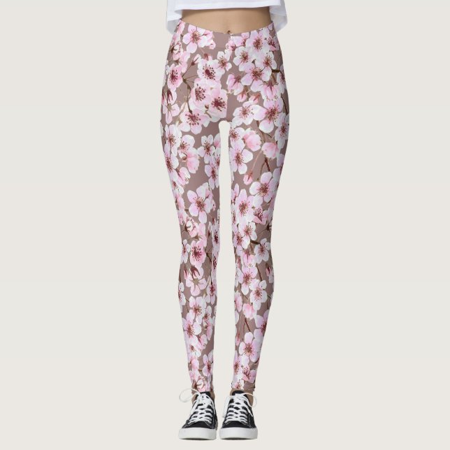 Cherry blommar mönster leggings (Framsida)