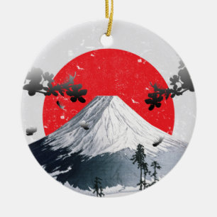 Cherry Blommar Mount Fuji Japan Julgransprydnad Keramik