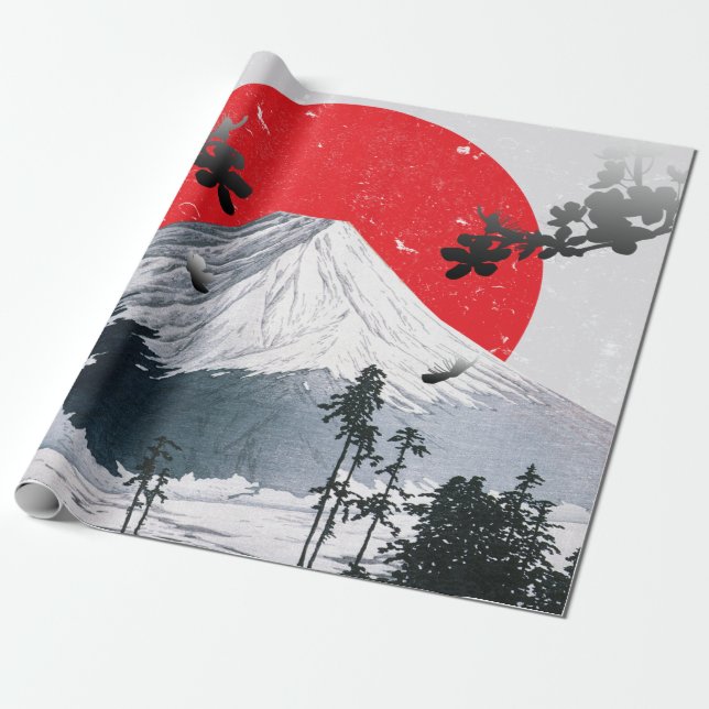 Cherry Blommar Mount Fuji Japan Presentpapper (Utrullad)