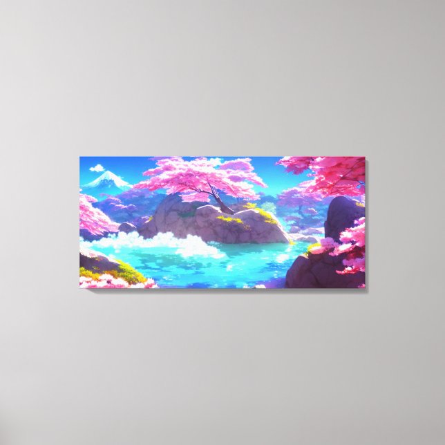 Cherry Blommar Mountain Canvastryck (Framsida)