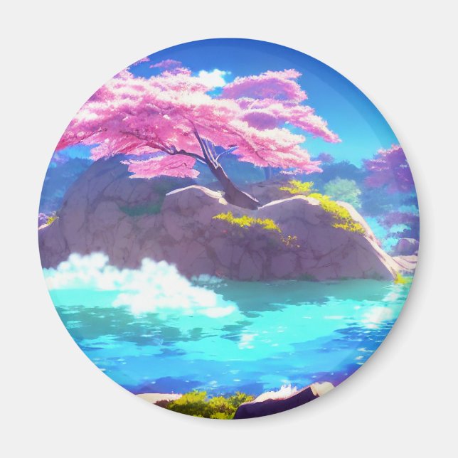 Cherry Blommar Mountain Magnet (Framsidan)