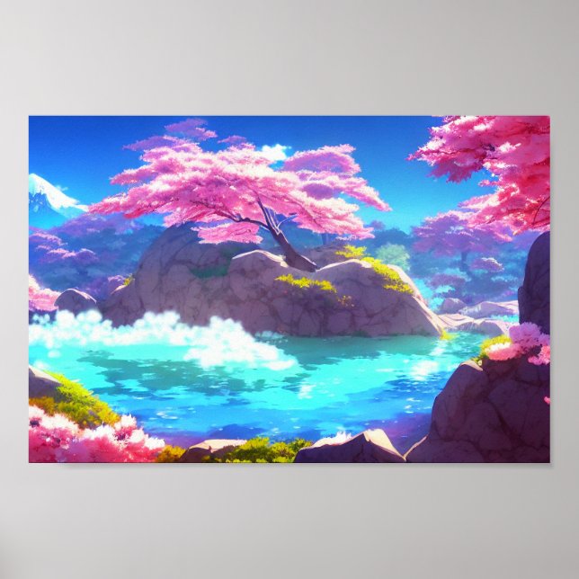 Cherry Blommar Mountain Poster (Framsidan)