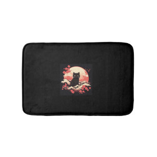 Cherry Blommar Night_ Black Cat and Full Moon Badrumsmatta
