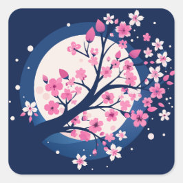 Cherry Blommar Nights Fyrkantigt Klistermärke
