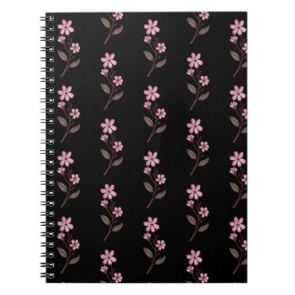 Cherry Blommar Notebook - Black Mönster Anteckningsbok