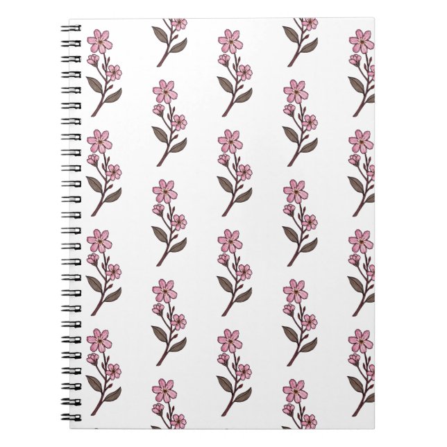 Cherry Blommar Notebook - White Mönster Anteckningsbok (Framsidan)