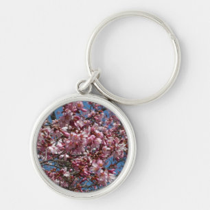 Cherry Blommar och Blå himmel Vår Blommigten Rund Silverfärgad Nyckelring