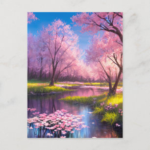 Cherry Blommar Park med Meandering Stream Vykort