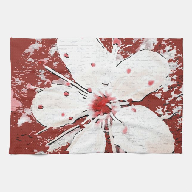 Cherry blommar poetry red white elegant sakura kökshandduk (Horisontell)