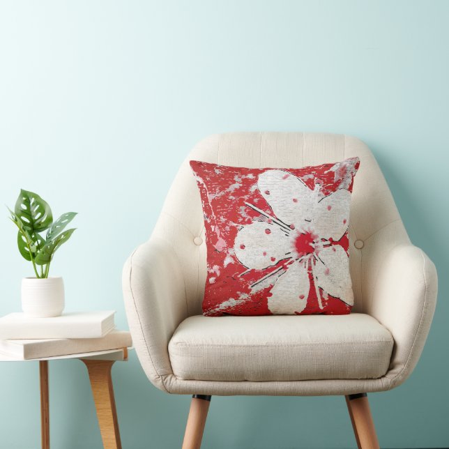 Cherry blommar poetry red white elegant sakura kudde (Stol)