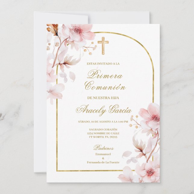 Cherry blommar primera comunión inbjudningar (Framsida)