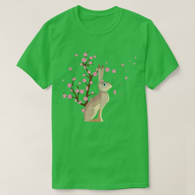 Cherry Blommar Rabbit Animal Japansk Sakura Flowe T Shirt (Design framsida)