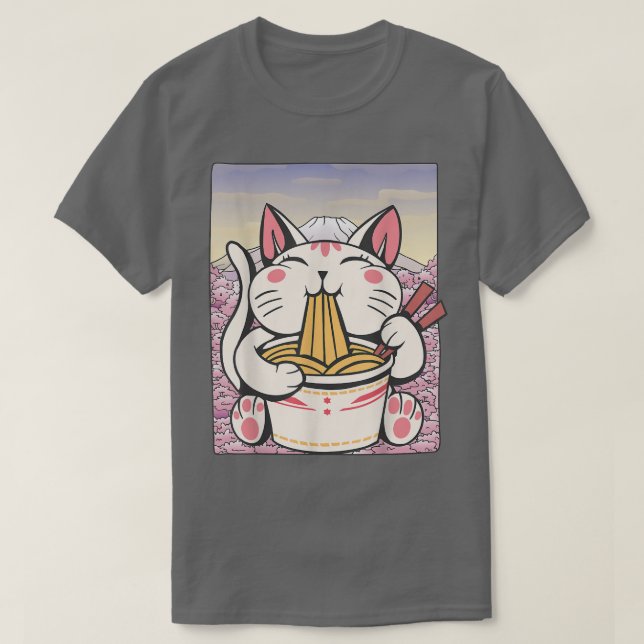 Cherry Blommar Ramen Cat Kawaii187 T Shirt (Design framsida)