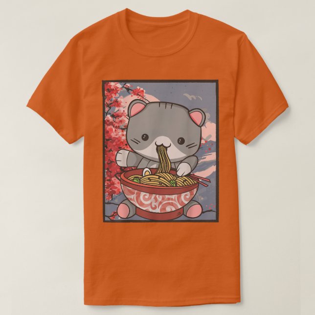 Cherry Blommar Ramen Cat Kawaii 186 T Shirt (Design framsida)