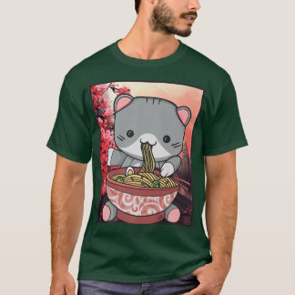 Cherry Blommar Ramen Cat Kawaii T Shirt