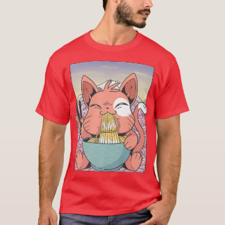 Cherry Blommar Ramen Cat Kawaii T Shirt