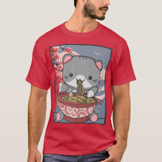 Cherry Blommar Ramen Cat Kawaii T Shirt