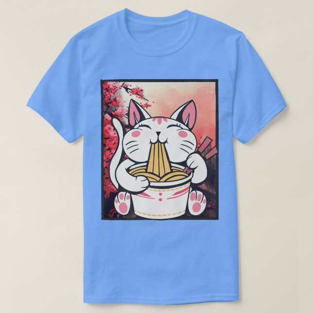 Cherry Blommar Ramen Cat Kawaii T Shirt (Design framsida)