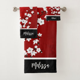 Cherry Blommar Red Black White Monogram