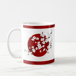 Cherry Blommar Red Black White Stigning Sol Kaffemugg