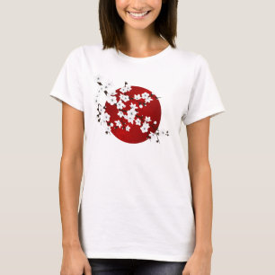 Cherry Blommar Red Black White Stigning Sol T Shirt