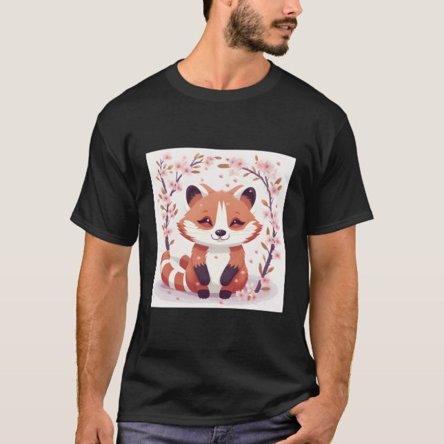 Cherry Blommar Red Panda Adsible T Shirt (Framsida)