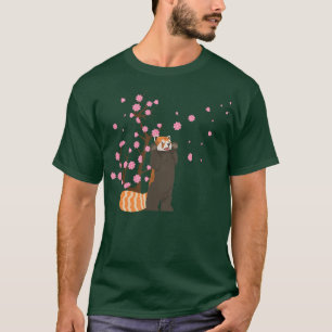Cherry Blommar Red Panda Animal Japansk Sakura Fl T Shirt