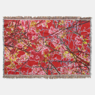 Cherry Blommar Red Rosa Blommigt Design Filt