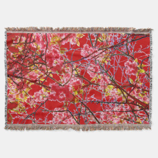 Cherry Blommar Red Rosa Blommigt Design Filt