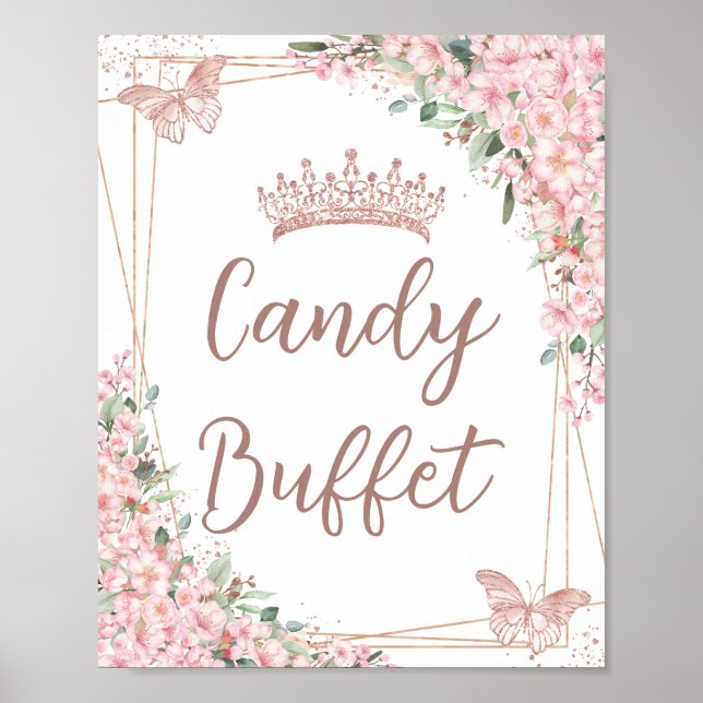 Cherry Blommar Ro Guld Butterflies Candy Buffet Poster (Framsidan)