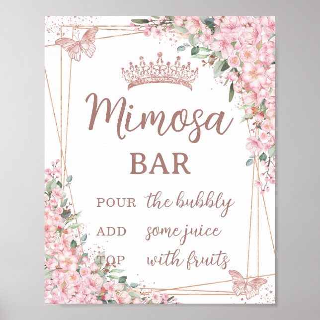 Cherry Blommar Ro Guld Butterflies Mimosa Pub Poster (Framsidan)