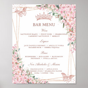 Cherry Blommar Ro Guld Butterflies Pub Menu Poster