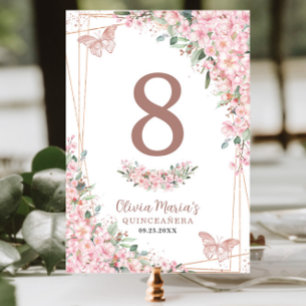 Cherry Blommar Ro Guld Butterflies Quinceañera Bordsnummer