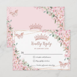 Cherry Blommar Ro Guld Butterflies Quinceañera OSA Kort
