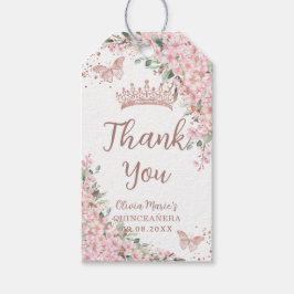 Cherry Blommar Ro Guld Butterflies Quinceañera Presentetikett