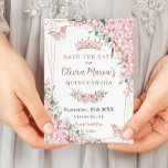 Cherry Blommar Ro Guld Butterflies Quinceañera Spara Datumet<br><div class="desc">Anpassa den här söt blommarna med körsbär Quinceañera / Sweet 16-årsdag spara datumet enkelt och snabbt. Klicka bara på knappen Anpassa den ytterligare för att redigera texterna, ändra typsnitt och typsnitt färg. Med vackra blommar av vattenfärgsbär, blommor, fjärilar från ro guld och ett ro guld-geometriskt ram. Matchande artiklar tillgängliga i...</div>