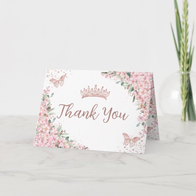 Cherry Blommar Ro Guld Butterflies Quinceañera Tack Kort (Framsida)