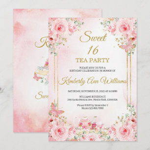 Cherry Blommar Ro Guld Butterflies Sweet 16 Inbjudningar